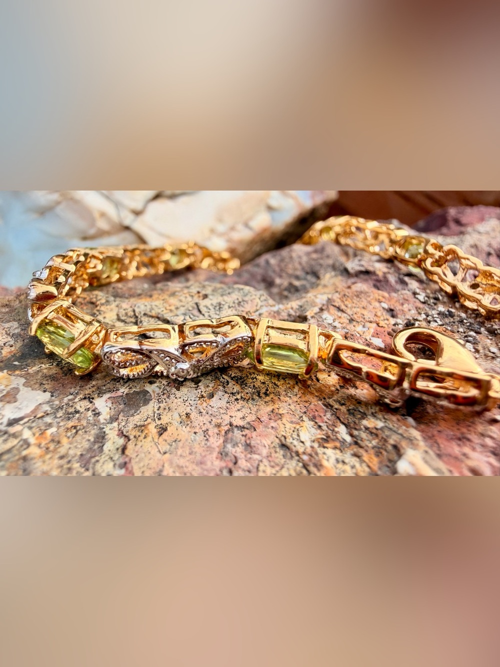 3.55 CTW Peridot & Diamond Gold Plated Bracelet 7.7” - Picture 13 of 13